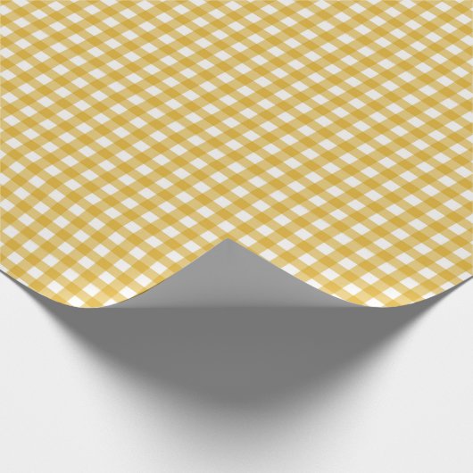 Mustard Yellow | Wappapier van witte gingham Cadeaupapier (Hoek)