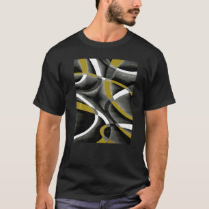 Mustard Yellow White Grey Line Curve Patroon op BL T-shirt