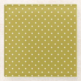  Mustard yellow white polka dots pattern  Glazen Onderzetter