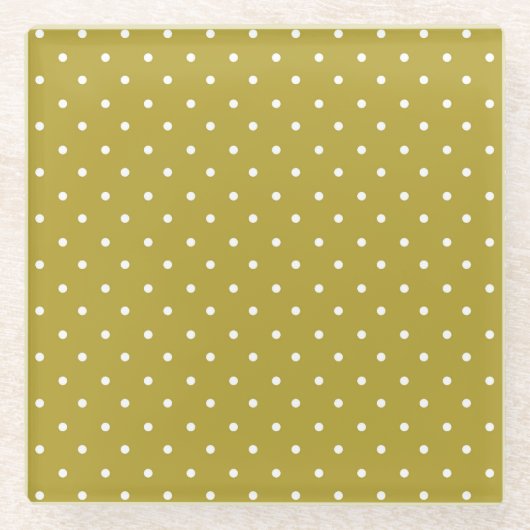  Mustard yellow white polka dots pattern  Glazen Onderzetter (Voorkant)