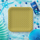  Mustard yellow white polka dots pattern  Papieren Bordje (Feest)