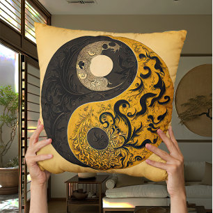 Mustard Yellow Yin en Yang Contemmodern Kussen