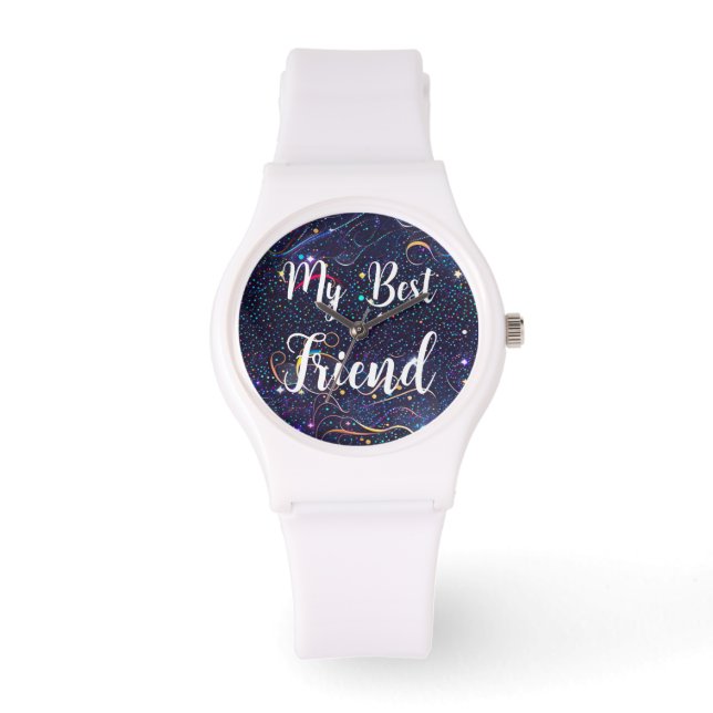 Muster blau mit buntem Konfetti Horloge (Voorkant)