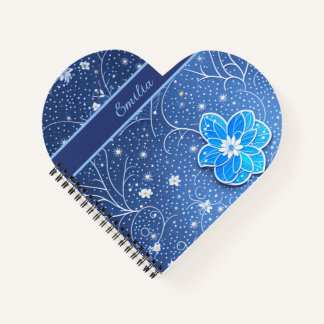 Muster blau weiß mit Blumen Notitieboek
