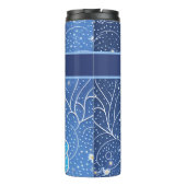 Muster blau weiß mit Blumen Thermosbeker (Achterkant)