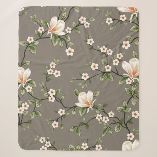mustered small flowers with green leaves pattern o sherpa deken (Voorkant)