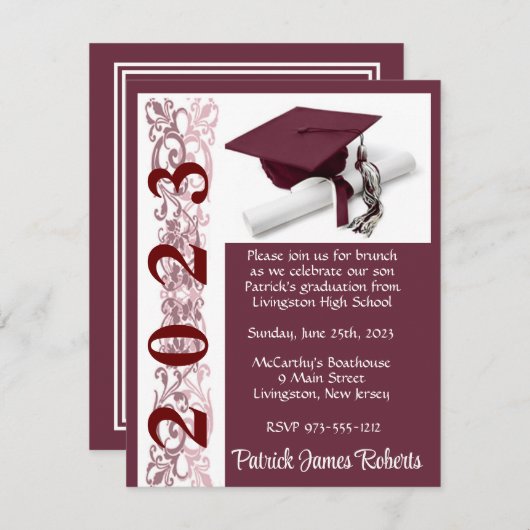 Mut en diploma, afstudeerachtergrond in kleur maro kaart (Voorkant / Achterkant)