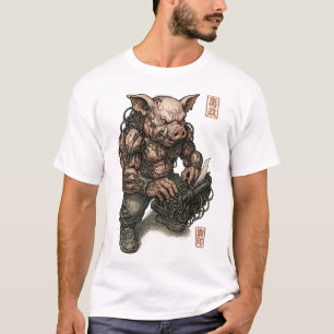 Mutant Pig Warrior – Cyberpunk Slachter met Kettin T-shirt