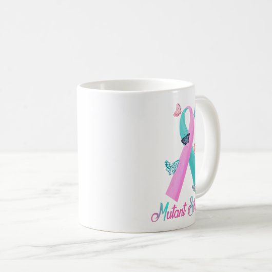 Mutant sterk met roze/blauwgroen lint met butterfl koffiemok (Voorkant rechts)
