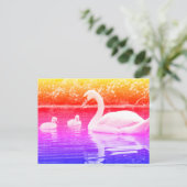 Mute swan with nestlings on water briefkaart (Staand voorkant)