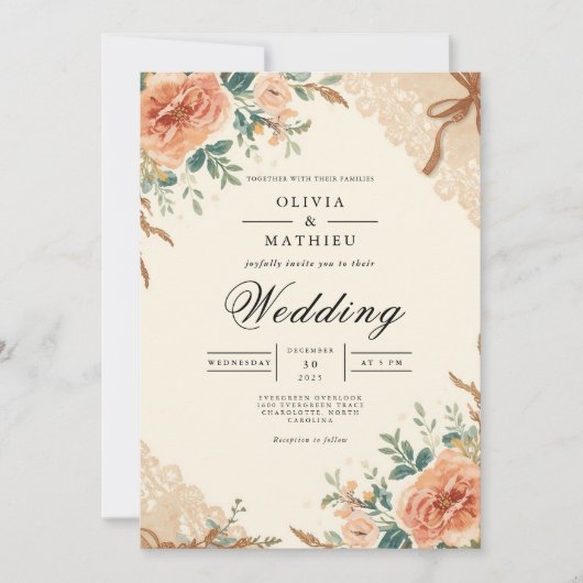 Muted Blossom Botanical Arch Wedding Kaart (Voorkant)
