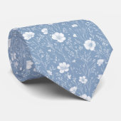 Muted Blue And White Wildflower Patterned Stropdas (Opgerold)