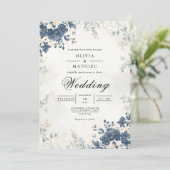 Muted Blue Botanical Flourish Wedding Kaart (Staand voorkant)