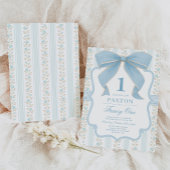 Muted Blue Bow  Bloemen 1e Verjaardagsfeest Kaart