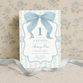Muted Blue Bow  Bloemen 1e Verjaardagsfeest Kaart
