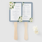 Muted Blue Floral Blooms Wedding Ceremony Programm Handwaaier (Voorkant en achterkant)
