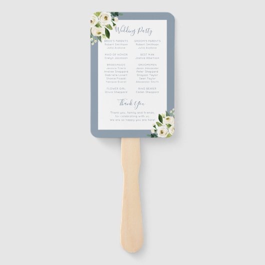 Muted Blue Floral Blooms Wedding Ceremony Programm Handwaaier (Achterkant)