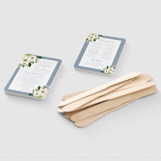 Muted Blue Floral Blooms Wedding Ceremony Programm Handwaaier (Niet-gemonteerd)
