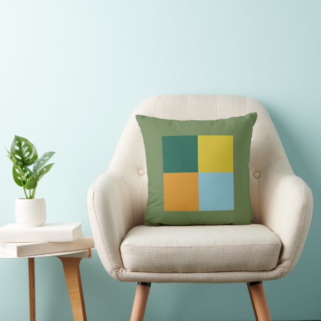 Muted Blue Green Yellow Oranje combinatie Kussen (Stoel)