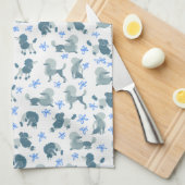 Muted Blue Poodles Tea Towel Theedoek (Quarter Fold)