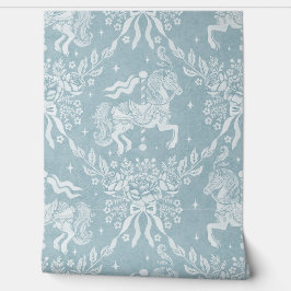 Muted Blue Rococo Carousel Horses & Florals Behang