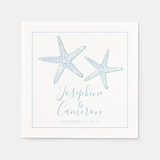 Muted Blue Starfish Coastal Wedding Servet (Voorkant)