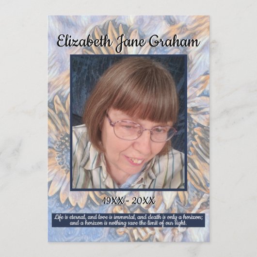 Muted Blue Sunflower Art | Photo | Funeral     Programmakaart (Voorkant)