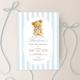 Muted Blue Teddy Bear eerste verjaardagsfeestje Kaart
