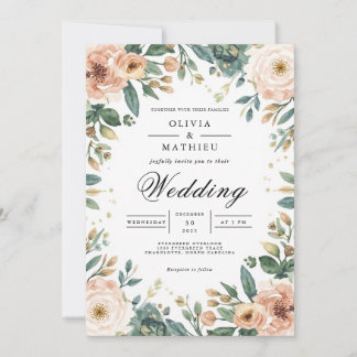 Muted Blush Blossom Arch Wedding Kaart