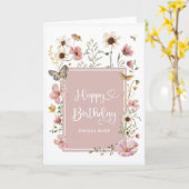 Muted Blush Wildflower Butterfly Happy Birthday Kaart (Gele Bloem)