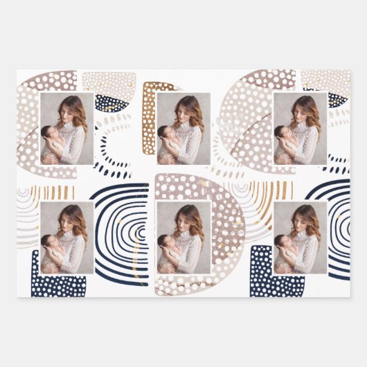 Muted Boho Shapes and Faux Gold Stippen Holiday Wr Inpakpapier Vel (Voorkant 3)