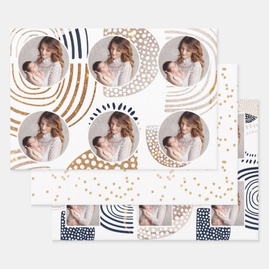 Muted Boho Shapes and Faux Gold Stippen Holiday Wr Inpakpapier Vel (Set)