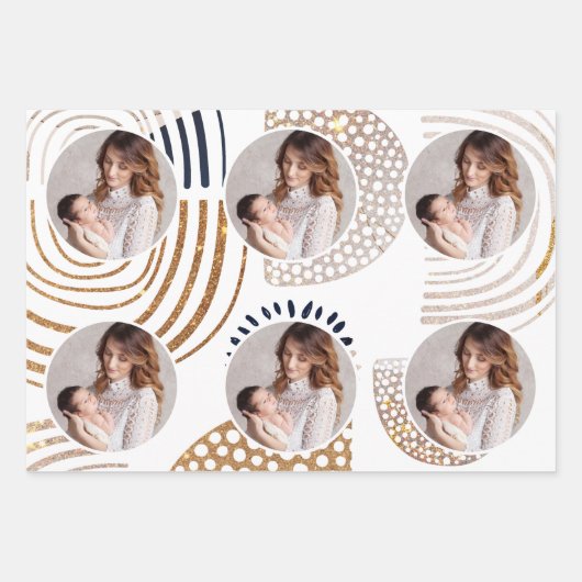 Muted Boho Shapes en Faux Gold Stippen Vakantie Inpakpapier Vel (Voorkant)