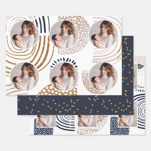 Muted Boho Shapes en Faux Gold Stippen Vakantie Inpakpapier Vel (Set)