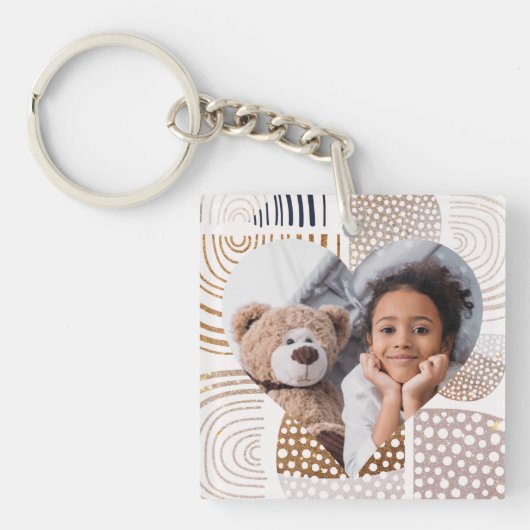 Muted Boho Shapes Heart Foto Sleutelhanger (voorkant)