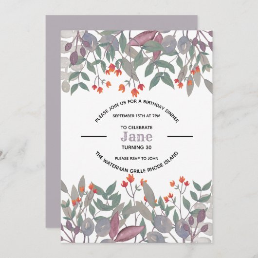 Muted Botanical Invitation Kaart (Voorkant / Achterkant)