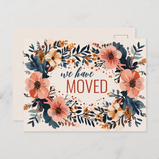 Muted Chic Florals We hebben een nieuw adres verpl Briefkaart (Voorkant / Achterkant)