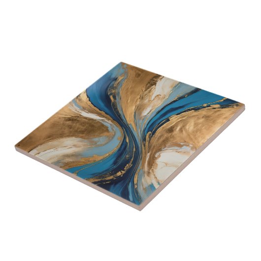 Muted Copper and blue marble abstract Tegeltje (Zijkant)