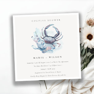 Muted Crab Coral Nautical Couples Shower Invite Bedankkaart
