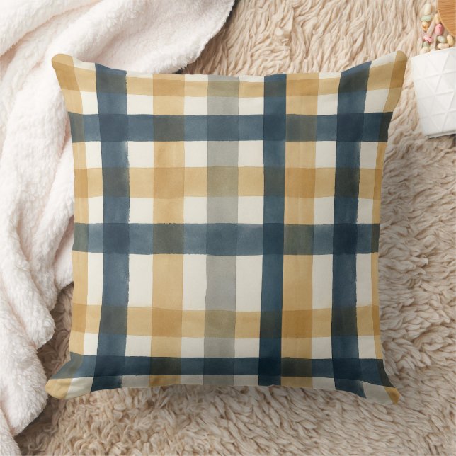 Muted creamy watercolor brush plaid pattern kussen (Deken)