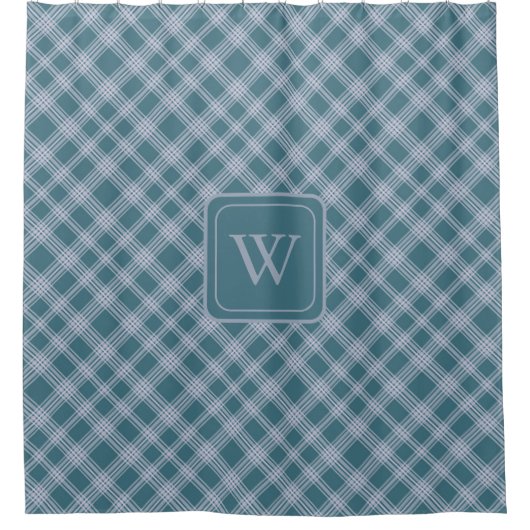 Muted Cyaan Plaid Patroon Douchegordijn (Voorkant)