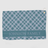 Muted Cyaan Plaid Pattern Custom Naam Golf Handdoe Golfhanddoek (Horizontaal)