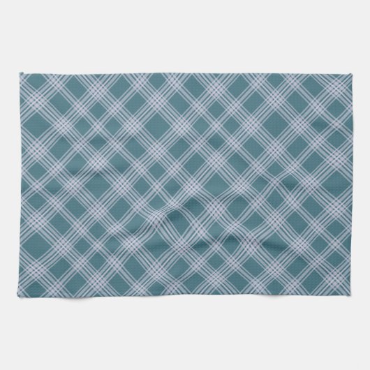 Muted Cyaan Plaid Pattern Keukenhanddoek (Horizontaal)