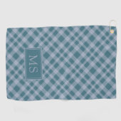 Muted Cyaan Plaid Pattern Monogram Golf Handdoek (Horizontaal)