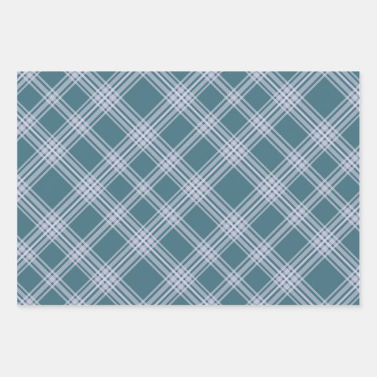 Muted Cyaan Plaid Pattern Wrapping Paper Set (Voorkant 2)