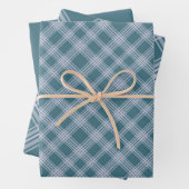 Muted Cyaan Plaid Pattern Wrapping Paper Set (In situ)