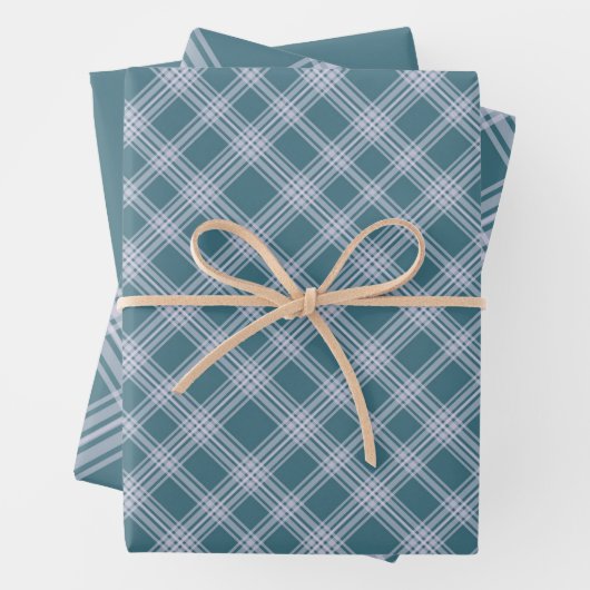 Muted Cyaan Plaid Pattern Wrapping Paper Set (In situ)