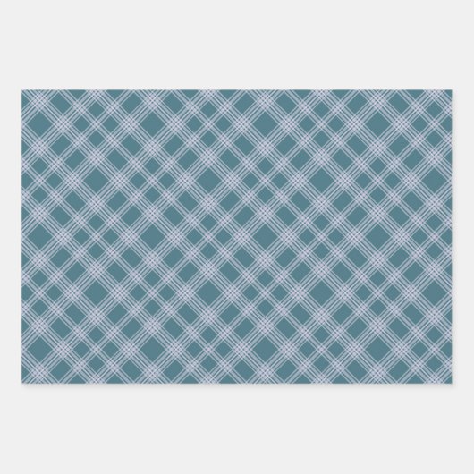 Muted Cyaan Plaid Pattern Wrapping Paper Set (Voorkant)