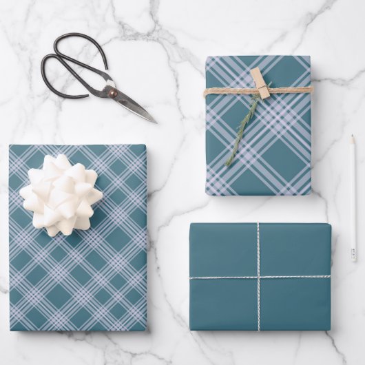 Muted Cyaan Plaid Pattern Wrapping Paper Set (Voorkant)