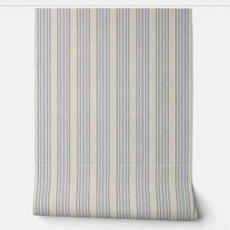 Muted Distressed Blue Farmhouse Ticking Stripe Behang